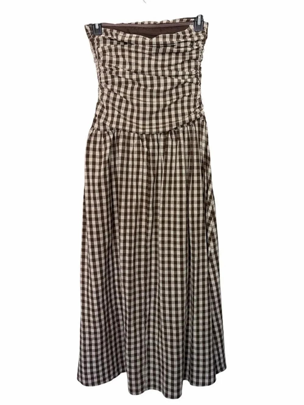 Peppermayo Carmel Strapless Maxi Dress in Brown Gingham Size 4